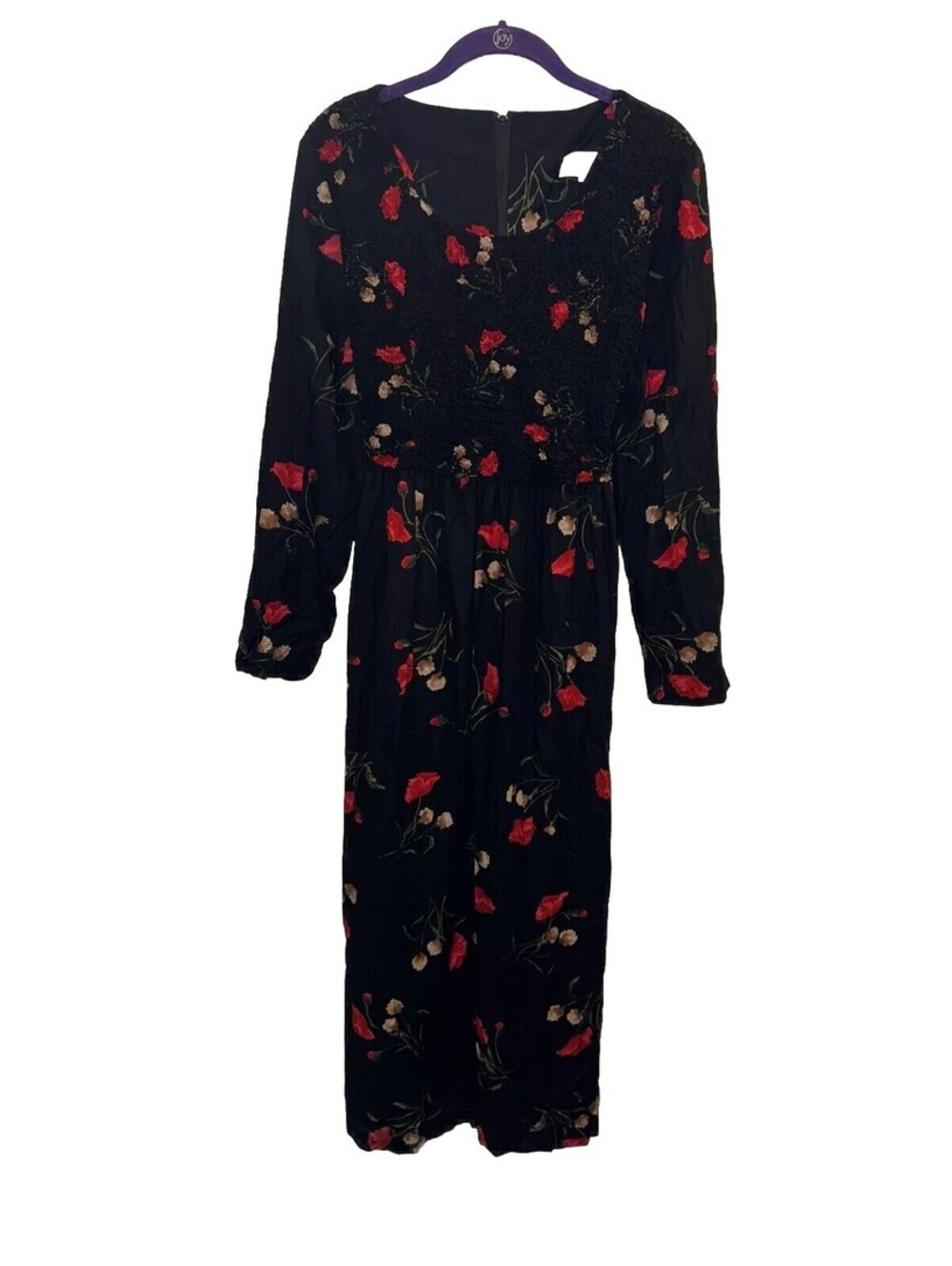 Vintage ORVIS Black Rouched Front Long Sleeve Dress Modest Size 14 Cottagecore